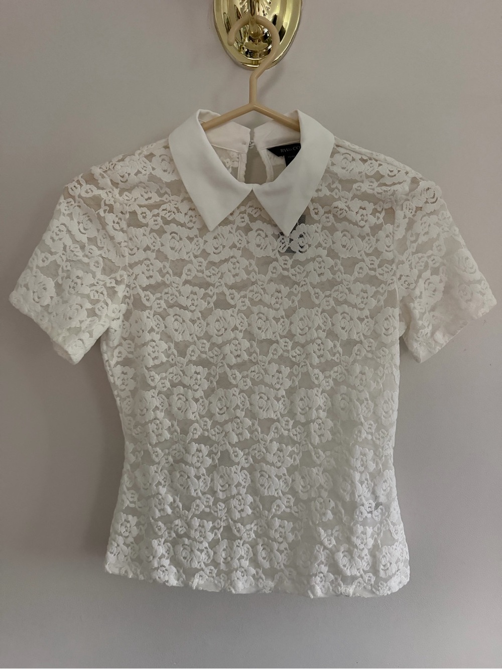 RW&CO. White Lace Short-Sleeve Blouse with Peter Pan Collar - Picture 6 of 7